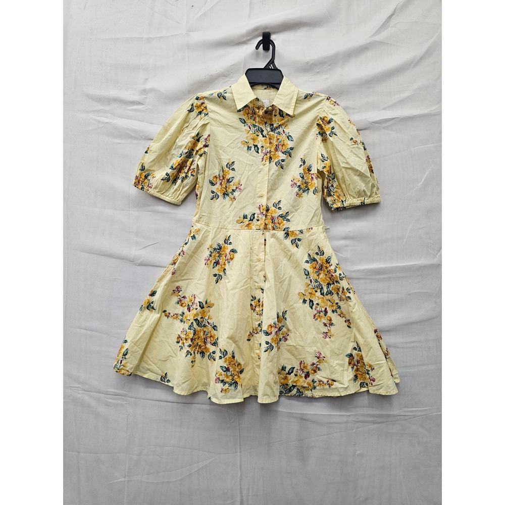 A New Day Womens Floral Shirt Dress Yellow Cotton Casual Size XS